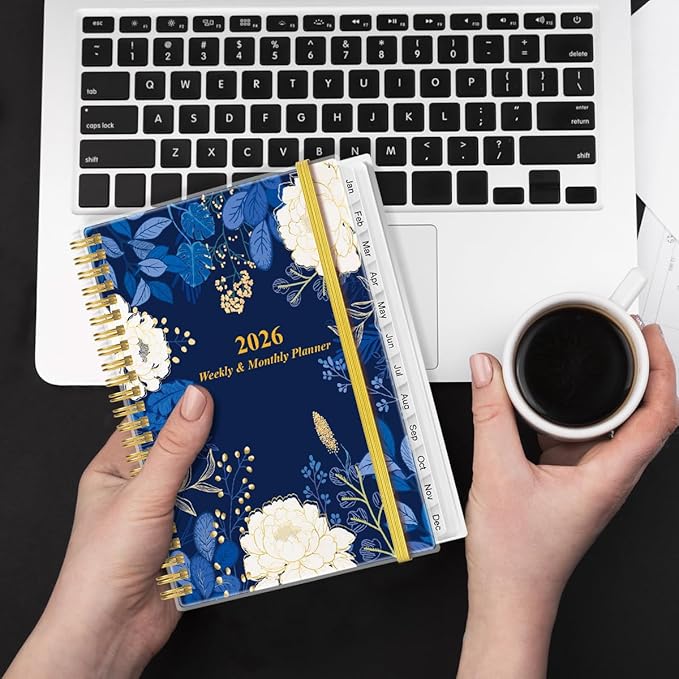 2026 Planner - Planner 2026 from January 2026 - December 2026, Weekly & Monthly Planner Spiral Bound with 12 Monthly Tabs, Inner Pocket, 6.4" x 8.5", Blue Flower