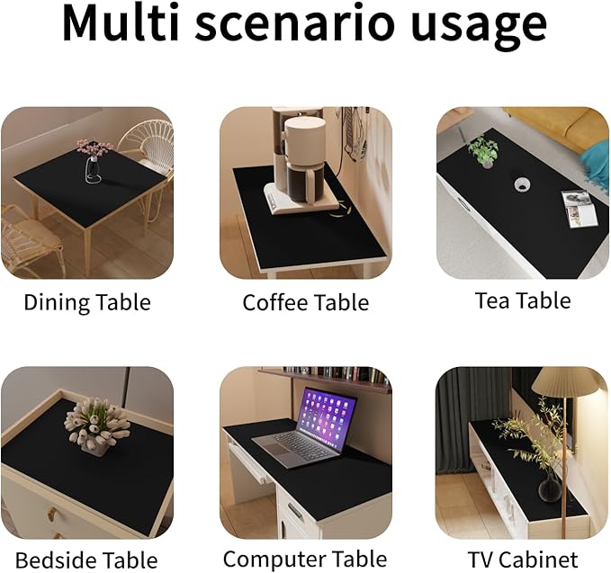 Leather Table Cover,1.8mm Thick,48x72 Inch Table Protector,Table Protector for Dining Room Table,Dining Table Cover,Table Cover Protector,Kitchen Table Cover(Black+Black,48x72)