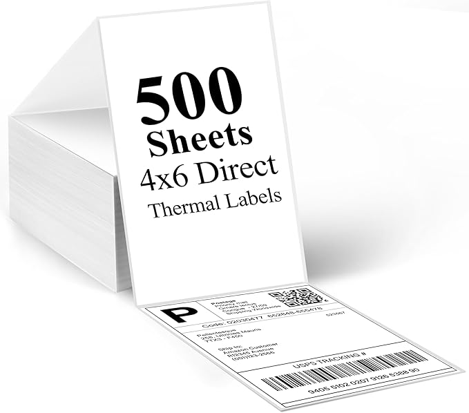 LotFancy 4x6 Thermal Labels, 500 Shipping Labels with Perforation, Permanent Adhesive, White Mailing Label Stickers, Compatible with Rollo, Zebra Thermal Printers