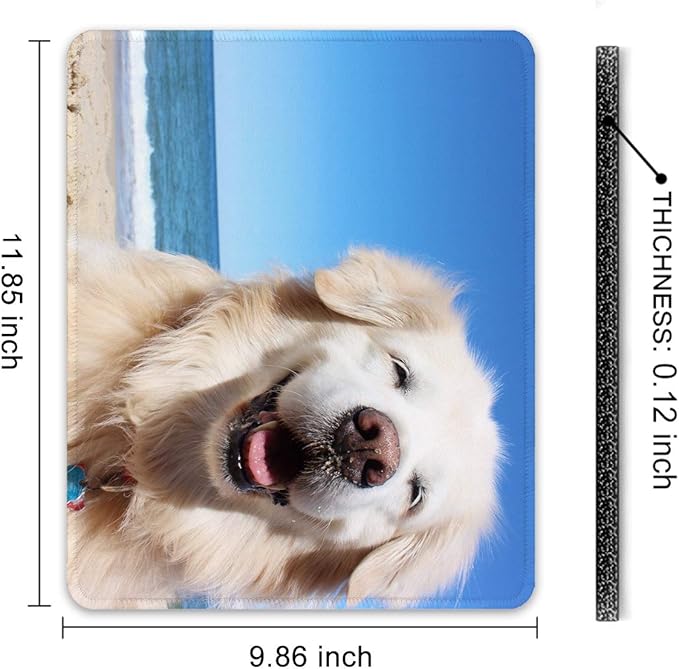 Auhoahsil Mouse Pad, 12 x 10 in Animals Theme Computer Mouse Pad for Desk, Premium-Textured Non-Slip Rubber Stitched Edges Waterproof Square Mouse Mat for Gaming Work Wireless Mice, Beach & Dog