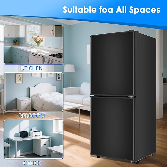 Compact Refrigerator with Freezer 4.3 Cu. Ft. 2-Door Dorm Fridge with Adjustable 7-Level Thermostat, Small Refrigerator with Freezer for Home, RV, College Dorm, Apartment, Office, Black