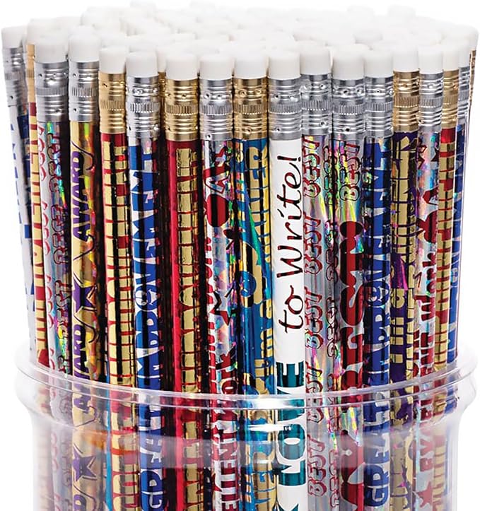 Anderson's Motivational Message Pencil Tub, Fun & Colorful Pencils, Perfect for School Supplies, Classroom Rewards, Creative Writing, Party Favors, and Motivational Gifts, Set of 144