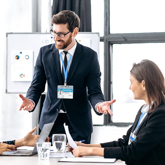 Marspark 50 Sets Clear Name Tags with Lanyard, Lanyards for ID Badges Reusable Strap with ID Holder Plastic Name Badges for Adults Business School Church Conference (Lake Blue)