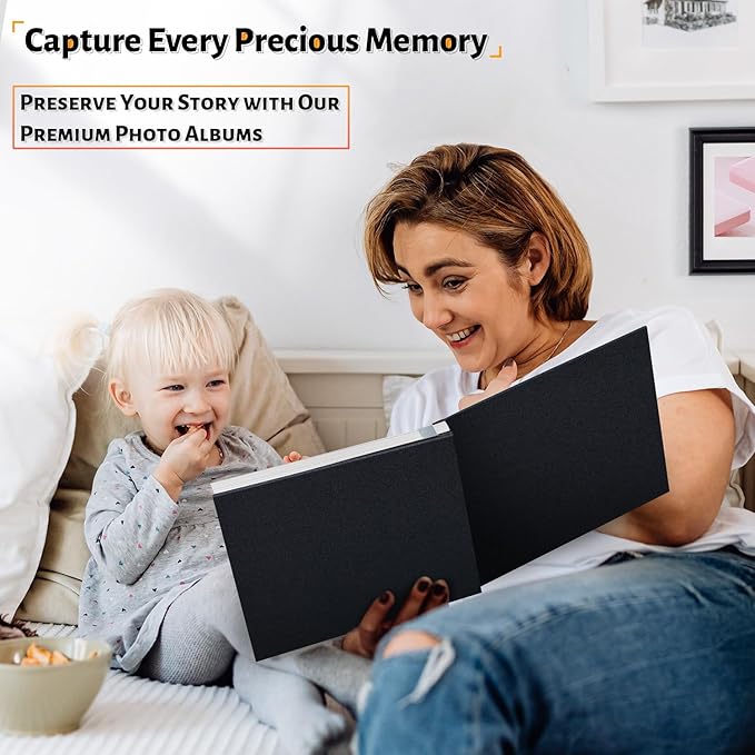 Photo Album Self Adhesive Scrapbook,Large Photo Book for 4x6,5x7,8x10 Pictures,DIY Album for Baby Wedding Family Travel Birthday,with Metallic Pen and Scraper