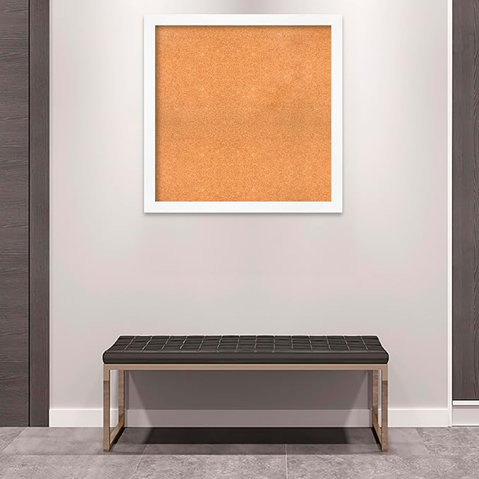 Amanti Art Natural Cork Board for Wall, 35x35 Vision Board with White Frame, Large Corkboard Office Decor for Home Organization, Modern Corkboard Pinboard to Display Items for Home Organization in