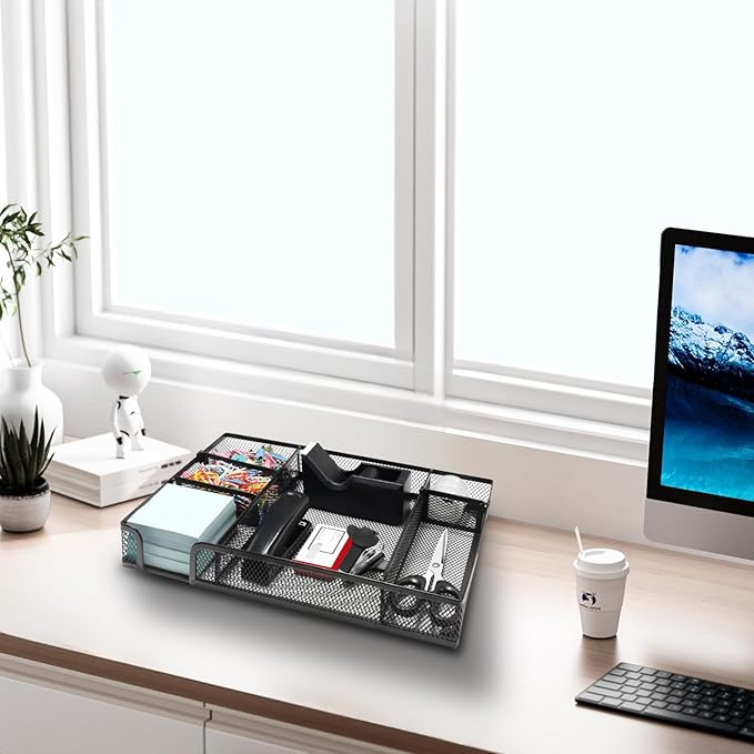 Black Office Desk Accessories, Black Office Supplies Set, Desk Drawer Organizer,Stapler and Tape Dispenser Set,Tape,Staple Remover, Staples, Paper Clips, Scissor and Sticky Note