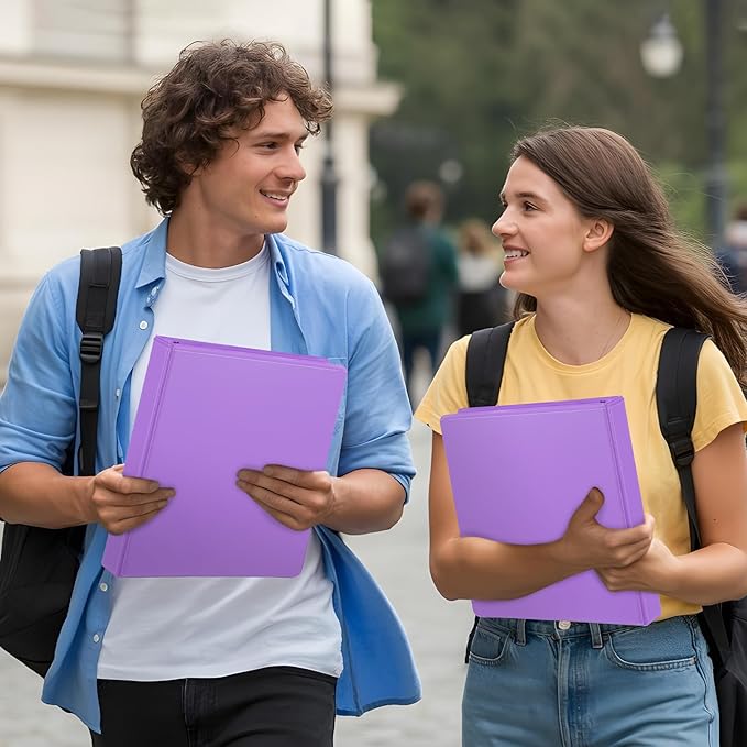 ViVin Sturdy 1.5 Inch 3 Ring Binder with Pockets, Slant-D Ring, PVC-Free, Customizable Clear View Binder,Holds 350 Sheets of 8.5" x 11" Paper,6 Pack (Purple)