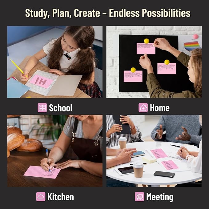 300 Count Index Cards 3 x 5 Inch Ruled Pink Index Cards, Flash Cards College Ruled for School, College, Office and Home Organization, Durable Study To Do List Note Cards with Ruled Lines