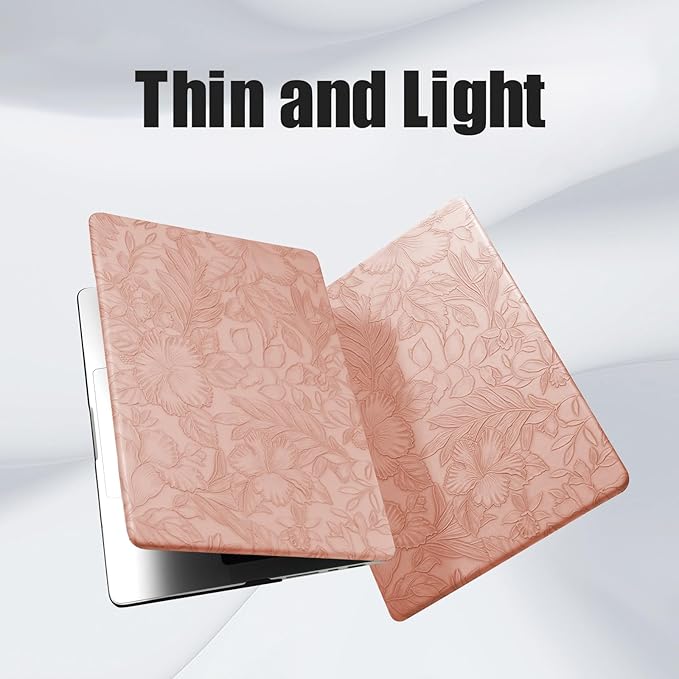 DTangLsm Compatible for MacBook Air 15 inch Case 2025 2024 2023 Release M4 M3 M2 A3241 A3114 A2941, Elegant Textured Retro Leather Case for MacBook Air M4 15 in + Keyboard Cover, Pink Embossed Floral