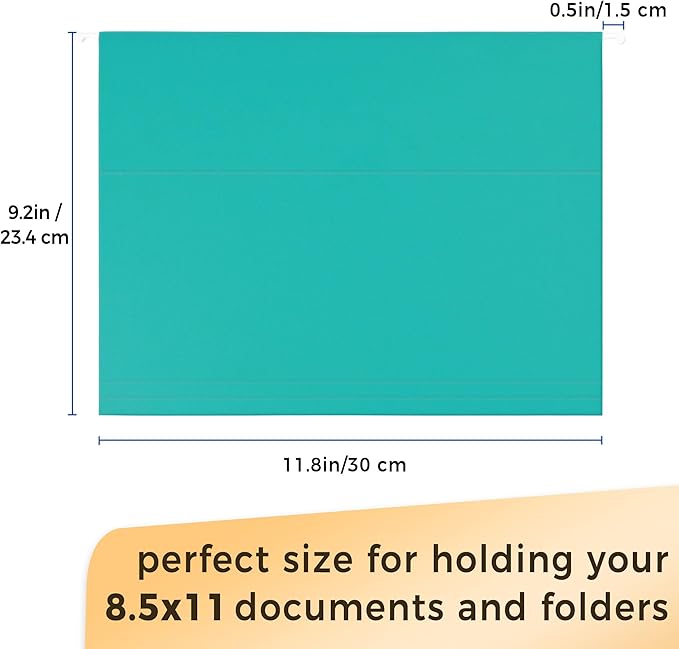 SUNEE Hanging File Folders Teal, 25 Pack Letter Size File Folders with 1/5-cut Tabs, Stay Organized for Your Home and Office Bulk File and Documents