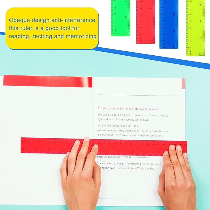 Zonon 100 Pcs 12 Inch Plastic Ruler Assorted Colors Rulers with Centimeters Millimeter and Inches Shatterproof Straightedge Bulk for Classroom School Home Office Kids(Plastic,Yellow, Green, Blue, Red)