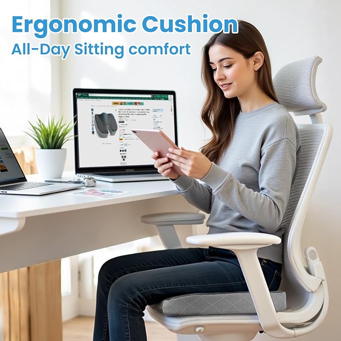 TushGuard Office/Car Seat Cushion, Non-Slip Sciatica & Back Coccyx Tailbone Pain Relief Chair Pad, Memory Foam Butt Pillow for Computer Desk, Wheelchair, Driving (Black&Grey, XX-Large)