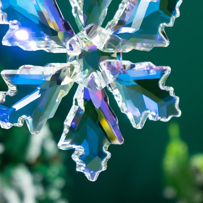 2024 Annual Edition Snowflake Crystal Christmas Ornaments,Christmas Tree Ornaments Crystal Sun Catcher Home Hanging Decor (14-Colorful)