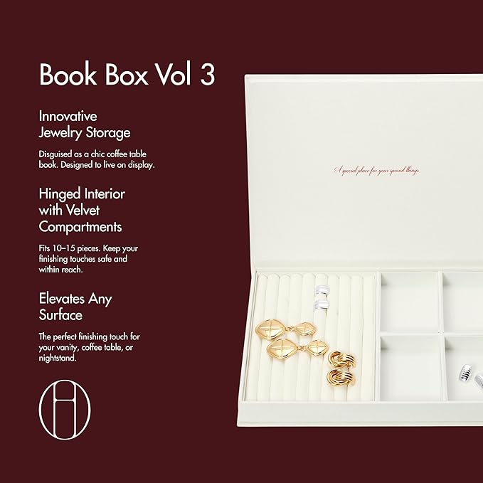 Jewelry Book Box – Vol. 3 – White Textured Jewelry Storage Box – Decorative Book-Inspired Organizer for Display, Storage & Gifting