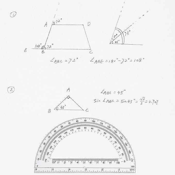 Zonon 2 Pcs 6 Inch Plastic Protractor Math Protractors 180 Degrees Angle Measurement, Translucent for Geometry Classroom Kid Student School Office Supplies(Clear)