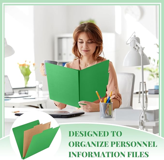 Skyygemm 12 Pack Classification File Folders Bulk with Divider and 2" Expansion, Pressboard Folder with 2 Prong Fasteners for Employee Records Medical Charts Office Document Organization(Green)