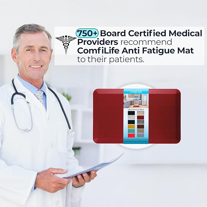 ComfiLife Anti Fatigue Floor Mat – 3/4 Inch Thick Kitchen Mats for Floor, Standing Desk Mat, Kitchen Rug – Comfort at Home, Office – Durable – Stain Resistant – Non-Slip Bottom (20" x 32", Red)