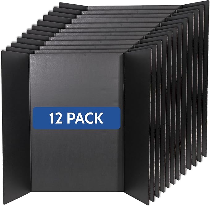 EPI Tri Fold Cardboard Display Board. Large 36 x 48in Black Tri-fold Poster 12 Pack. Professional Presentation Boards with Rounded Corners for Science Fair Project, School and Business Presentations
