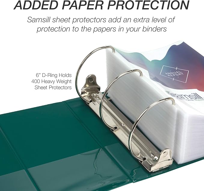 Samsill Durable 6 inch 3 Ring Binder, Made in USA, Locking D Ring FSC 100% Recycled Chipboard, Green, 6 Pack