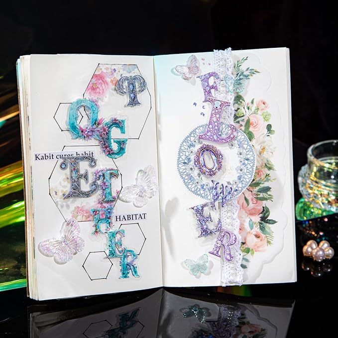 156 Pcs Alphabet PET Stickers, Holographic Letter Stickers for Scrapbooking, Journaling, DIY Crafts, with Organizer