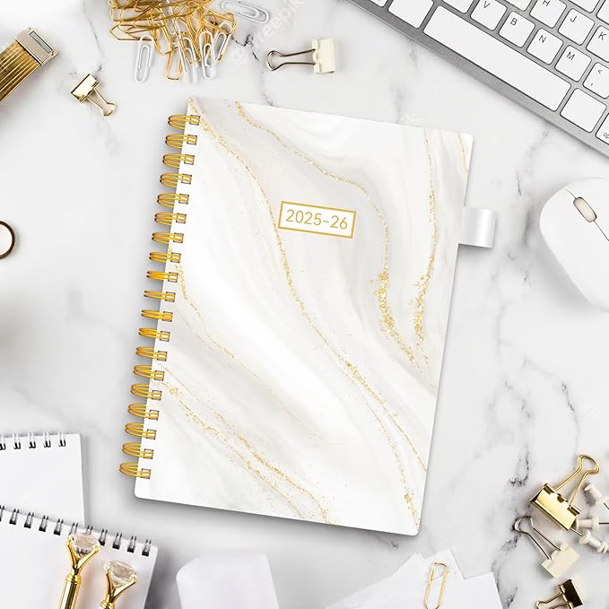 Academic Planner 2025-2026, Weekly and Monthly Planners for Women, Jul.2025 - Jun.2026, AIMPEAK Daily Calendar Planner for Teacher & Student, Monthly Tabs, White Marble, 7"x10"