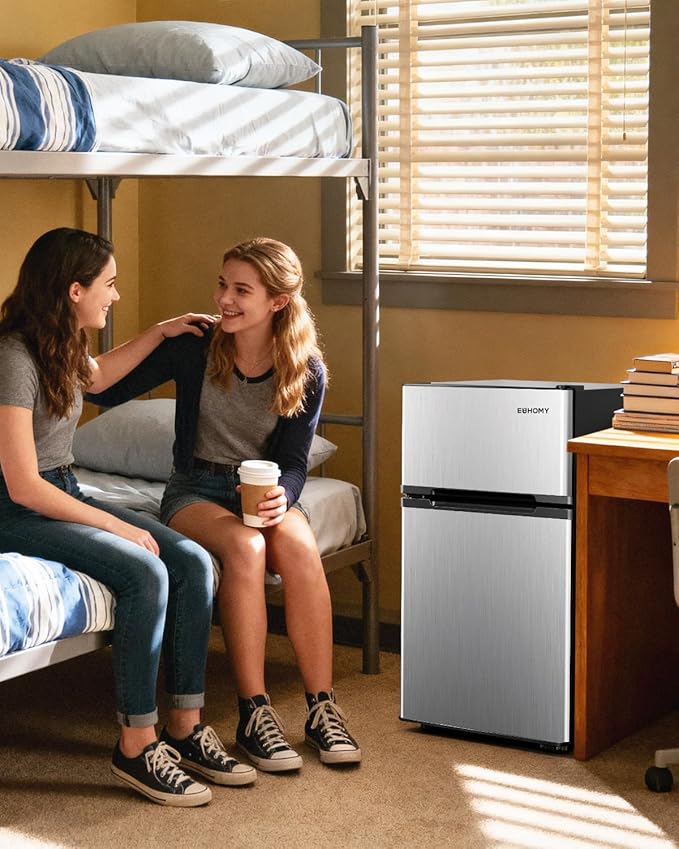 EUHOMY Mini Fridge with Freezer, 3.2 Cu.Ft Mini Refrigerator fridge, 2 door For Bedroom/Dorm/Office/Apartment - Food Storage or Cooling drinks, Silver