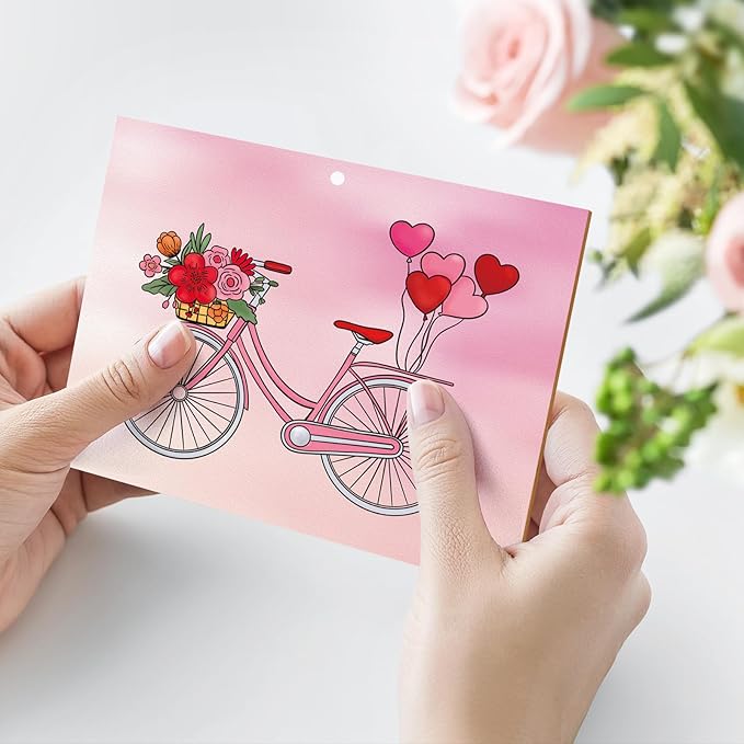 COCHIE 10 Pieces Large Valentine's Day Unfinished Wood Crafts to Paint for Kids Adults, Bulk Predrilled Wooden Ornaments for Painting, Heart Pattern Paintable Wood Slices Craft Supplies with Ropes