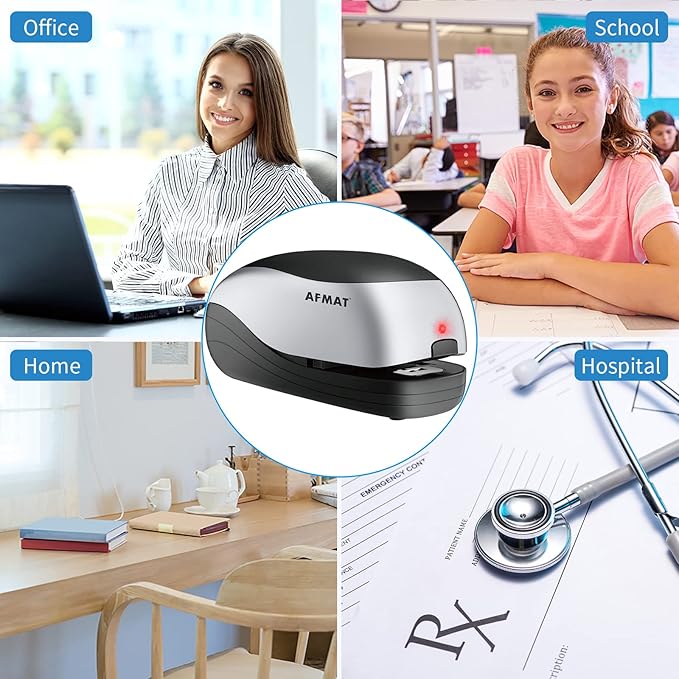 Electric Stapler for Desk, Automatic Stapler Desktop, Office Staplers Electric, AC or Battery Powered Staplers Heavy Duty Office Use, with Reload Reminder & Release Button, 25 Sheets Capacity, Silver