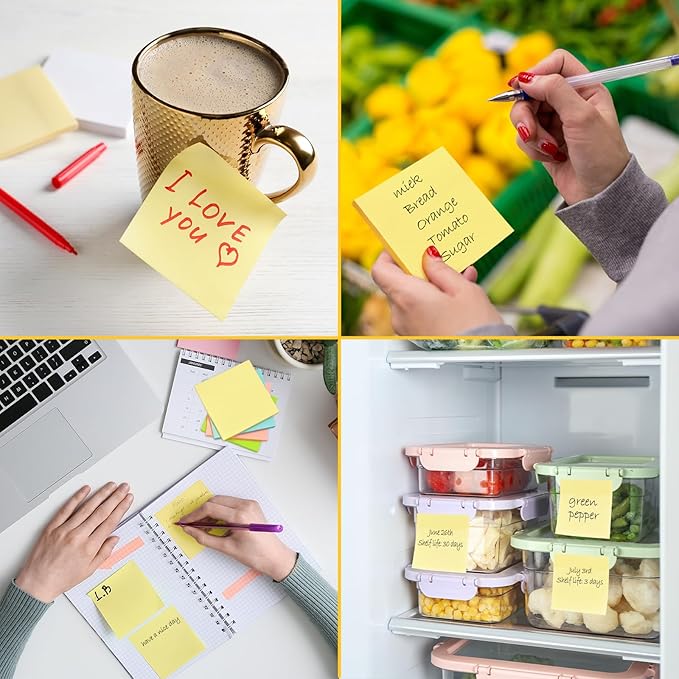 48 Pack 2400 Sheets Sticky Notes 3x3 Inches Bulk Colored Posted Notes Yellow Notes Stickies Note Pads for Office, School, and Home Supplies, 50 Sheets/pad