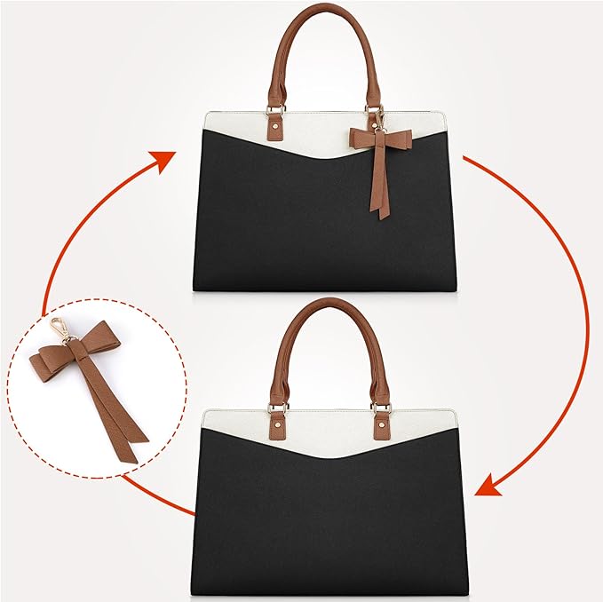 RAINSMORE Laptop Bag for Women 15.6 Inch PU Leather Tote Bag Professional Business Office Work Bag Waterproof Briefcase Computer Tote Bag Large Capacity Lightweight Handbag Shoulder