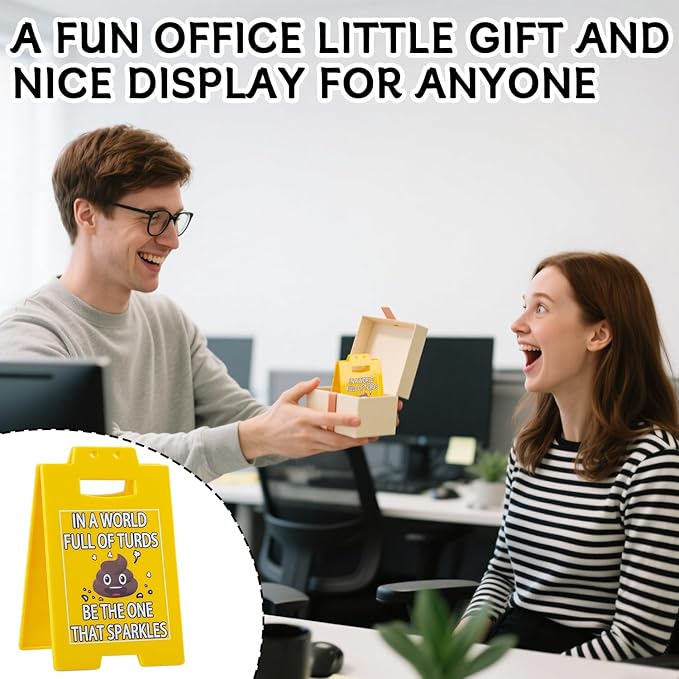 Funny Office Desk Sign – "Be the One That Sparkles" Yellow Triangular Gag Gift Sign for Coworkers, Boss, Office Decor for Women & Men, Novelty Desk Accessory