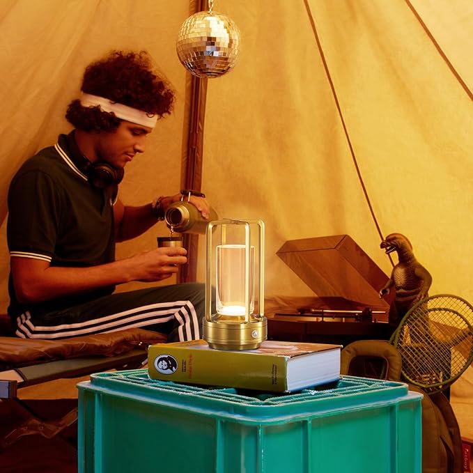 Crystal Table Lamp for Indoor and Outdoor, Rechargeable Cordless Lamp, 3-Colour 4000mAh Dimming Battery Powered Small Desk Lamp, Restaurant/Bedroom/Bar/Coffee Shop/Camping Light/nightlight-Gold