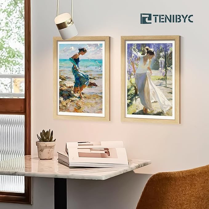 12x18 Frame Set of 3, Natural Oak Wood Picture Frame 12x18 for Photos, Posters and Art Prints, HD Tempered Glass, Wall Hanging