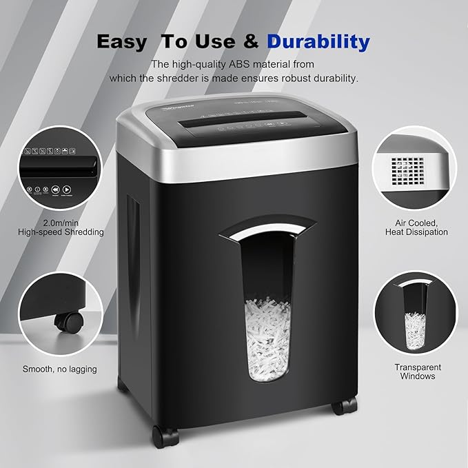 120-Minute Paper Shredder - 15-Sheet Capacity, 30L(7.9 Gallon) Bin, 58dB Quiet Operation, P4 Cross-Cut Heavy-Duty Shredder for Home & Office Use
