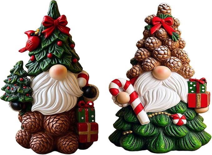 Christmas Gnomes Decorations | Set of 2 Resin Christmas Gnomes Figurines | Tomte Swedish Holiday Gnome Figurines Scandinavian for indoor office Tabletop | table centerpieces Window Sill Gifts 4.2in