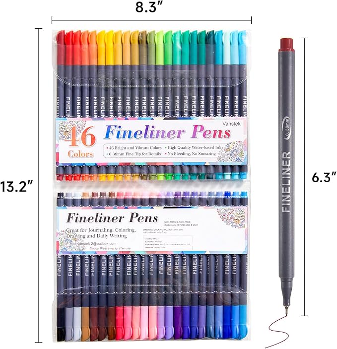 Vanstek 46 Pack Journal Planner Colored Pens, Fineliner Pens for Journaling, Writing Coloring Drawing, Note Taking, Calendar, Planner, Art Office School Gift Supplies