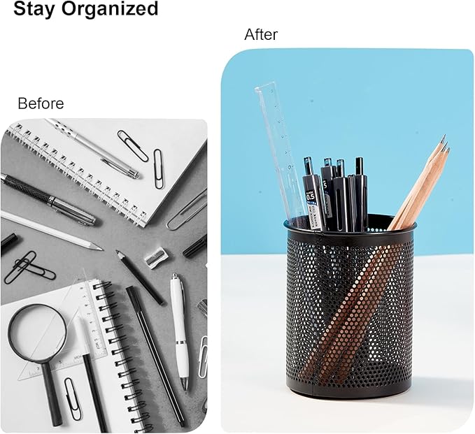 Comix Pen Holder Desk Organizer, Wire Mesh Pencil Cup with Foam Pad and Non-Slip Bottom Office Supplies Desk Accessories for Home Office School, 1 Pack