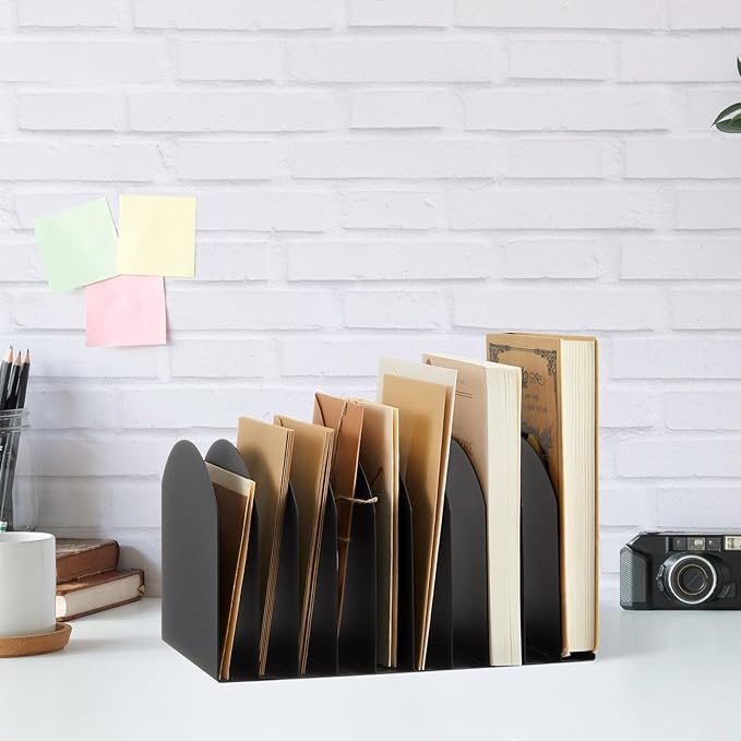 Suzile Metal Desktop File Organizer, 15 Compartments, Vertical File Sorter, Black, 10.63" L x 5.79" W x 5.41" H, Office, Reception Areas, Workspace(style 3)