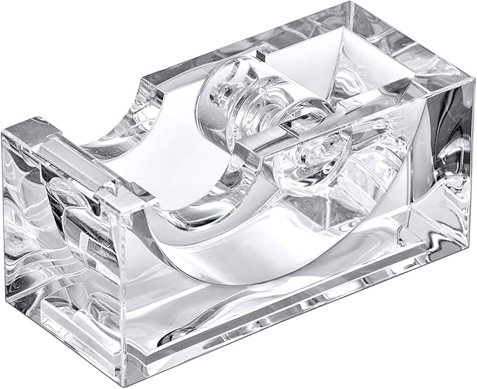 Amazing Abby - Tanya - Acrylic Tape Dispenser (1-Pack), Plastic Label Roll Holder, Clear Sticker Organizer, Perfect Office Desktop Storage Solution for Tapes, Labels, Stickers, and More