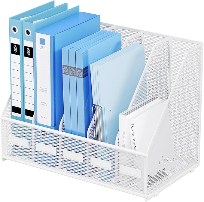 Marbrasse File Organizer for Desk,Desk File Organizer with 5 Vertical Compartments Mesh Magazine File Holder for Office Home School