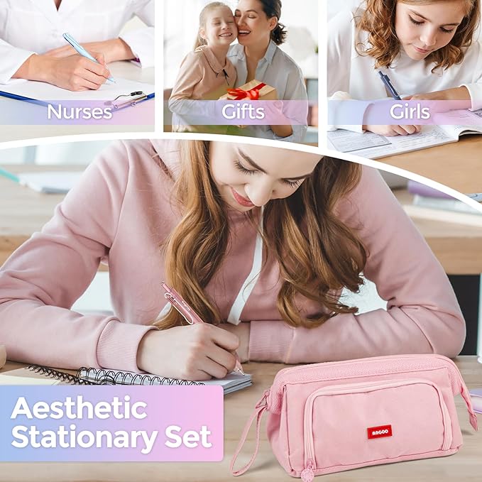 Nicpro 52 PCS Aesthetic School Supplies with Cute Pen Case, 12 Pastel Highlighter, 8 Color and Black Ink Gel Pens, 6 Ballpoint Pen, 6 Mechanical Pencils Set for Student Stationary College Essentials