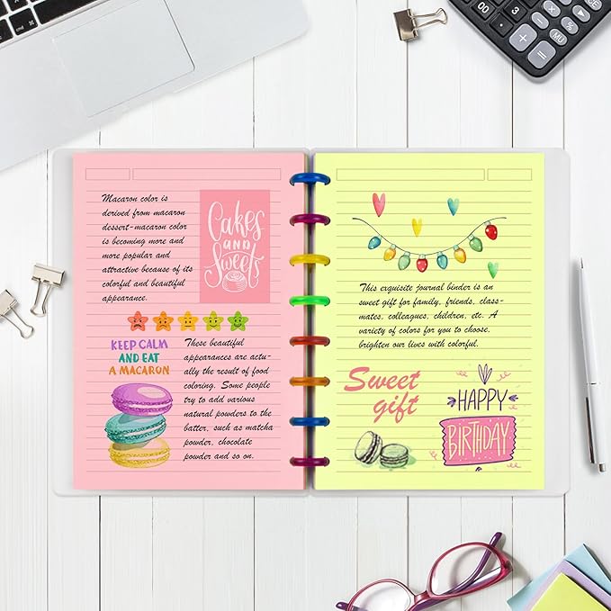 Junior Size 8 Discs 120gsm Discbound Refill Paper, Discbound 5 Colorful Line Papers, Disc Paper Refill, Loose-Leaf Papers, Disc Planner Inserts