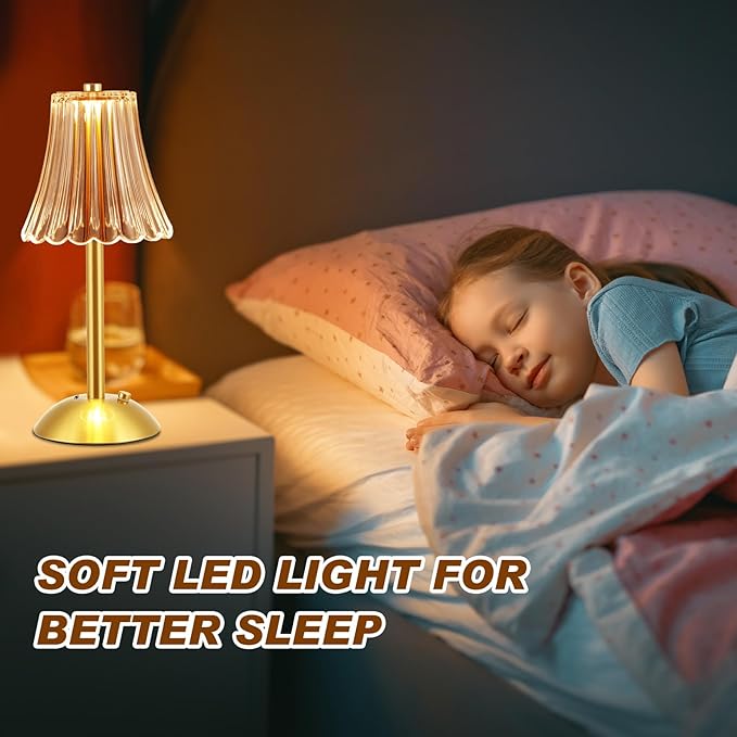 Liliful 2 Pcs LED Portable Cordless Table Lamp Touch Battery Operated Rechargeable Gold Desk Lamp 3 Color Dimmable for Bedroom Living Room Dining (Gold,Rose Style)