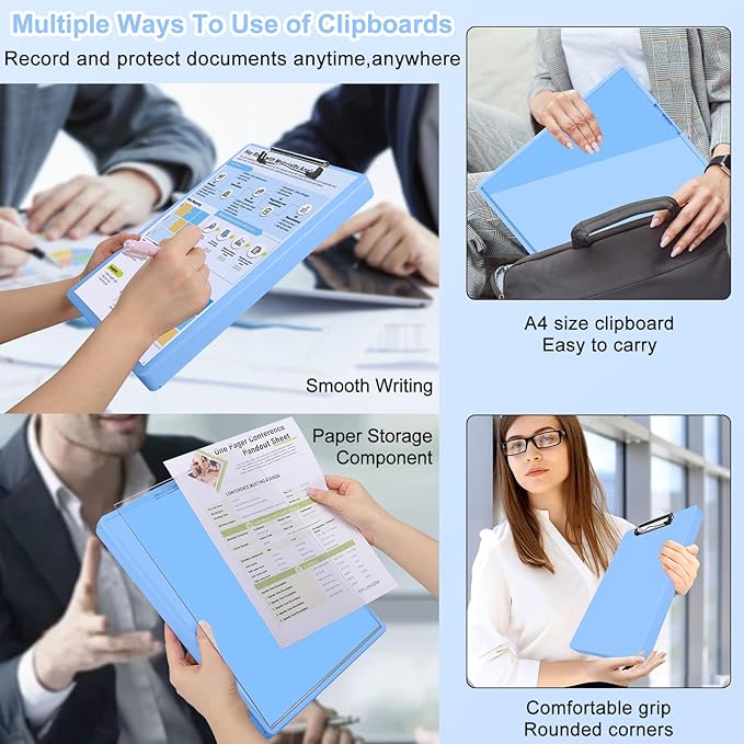 Clipboard with Storage,Three-Tier Box Clipboards(Letter Size),Storage Clipboard with Clip Form Holder Clipboards,Dry Erase Clip Boards 8.5x11 with Storage for Office Supplies Clip Board-Lake Blue