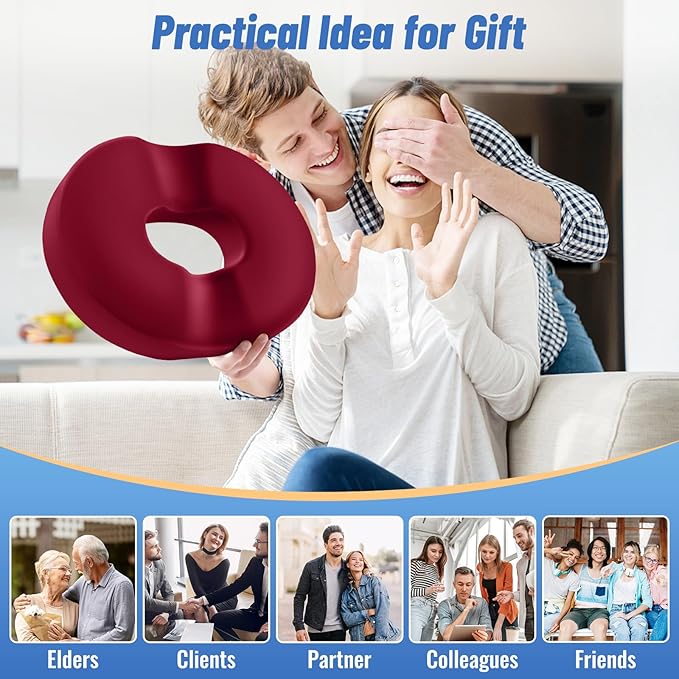 CloudBliss Donut Pillow Seat Cushion Chair Pad for Tailbone Pain Relief and Hemorrhoids, Memory Foam Seat Chair Cushion for Men and Women for Home & Office, (Red)