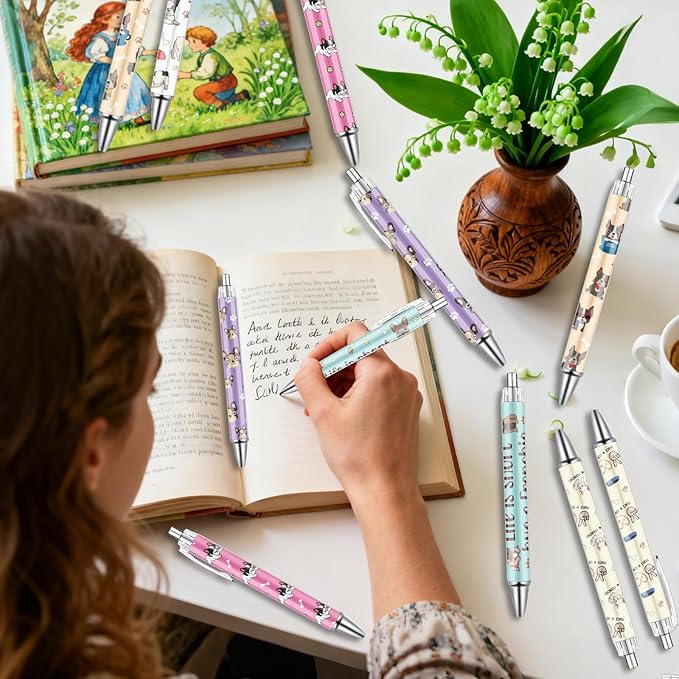 French Bulldog Ballpoint Pens - 24Pcs Cartoon Dog Pen Set Frenchie Animal Retractable Smooth Writing Ballpoint Pen Gift for Women Men Dog Lovers Teen Office Teacher Students Party Supplies