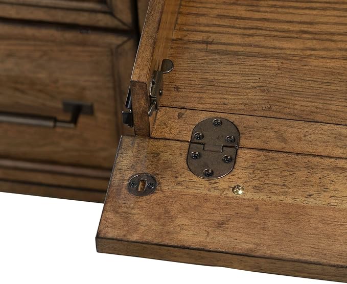 Liberty Furniture Carolina Park Jr Executive Desk with Keyboard Tray, Locking File Storage for Home Office- Amber Brown Oak Wood