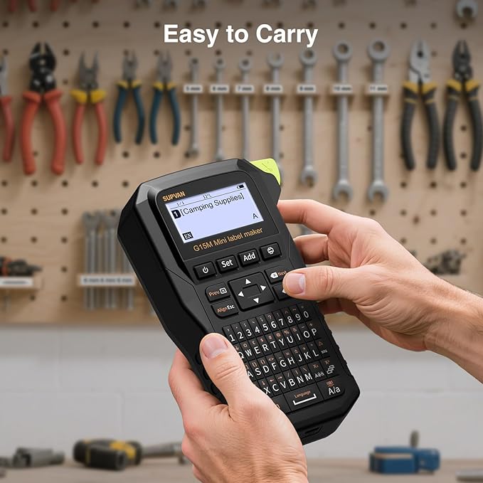 SUPVAN G15M Mini Portable Label Maker Machine with 4 Tapes, Rechargeable 1200mAh Battery Thermal Transfer Printer, Compatible with Multi-Type Label, Home, Garage, Office & Outdoor