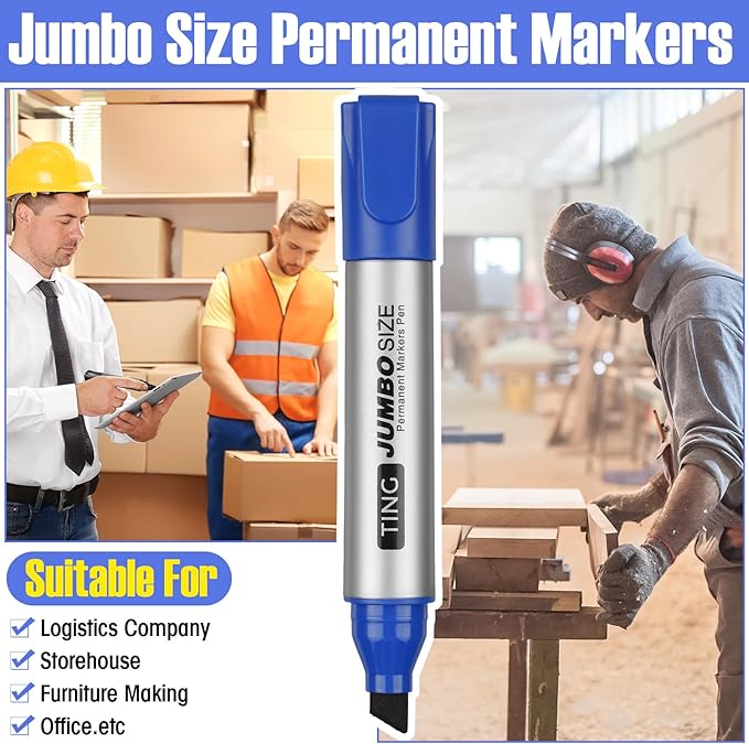Fuutreo 10 Pack Jumbo Permanent Markers Bulk Large Chisel Tip Permanent Markers Quick Drying Waterproof Big Huge Poster Pens for Office, Logistics Company and More(Blue)