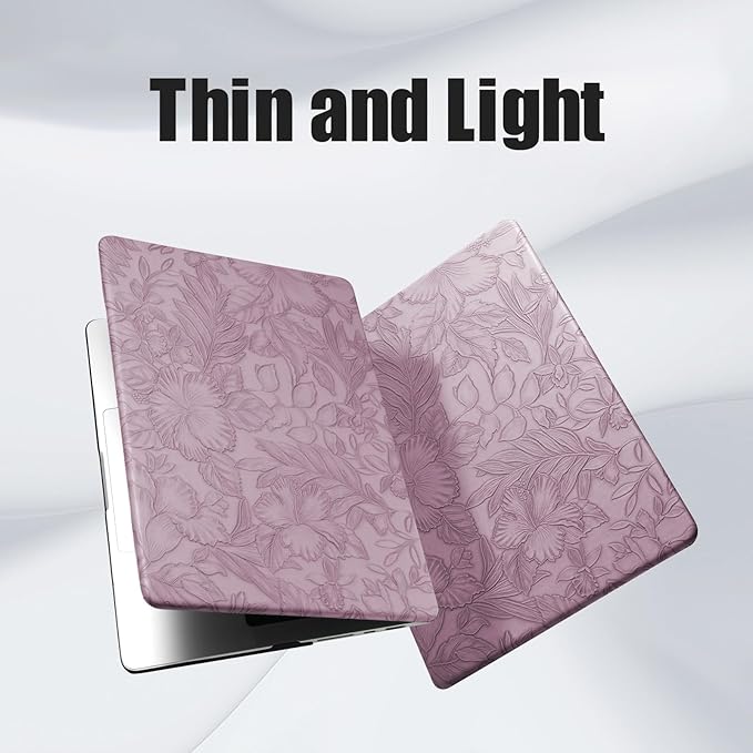 DTangLsm for MacBook Pro 16 inch Case 2025 2024-2021 M4 M3 M2 M1 Pro/Max, for Mac Book Pro 16 M4 A3403 A3186 A2991 A2780 A2485, Elegant Texture Leather Hard Case+Keyboard Cover, Embossed Floral Lilac